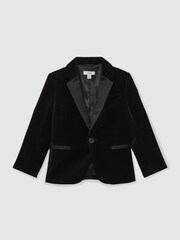Reiss Black Ace Single-Breasted Velvet Tuxedo Blazer - Image 1 of 5