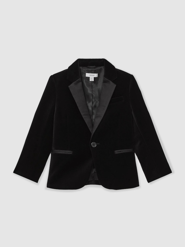 Reiss Black Ace Single-Breasted Velvet Tuxedo Blazer - Image 1 of 5