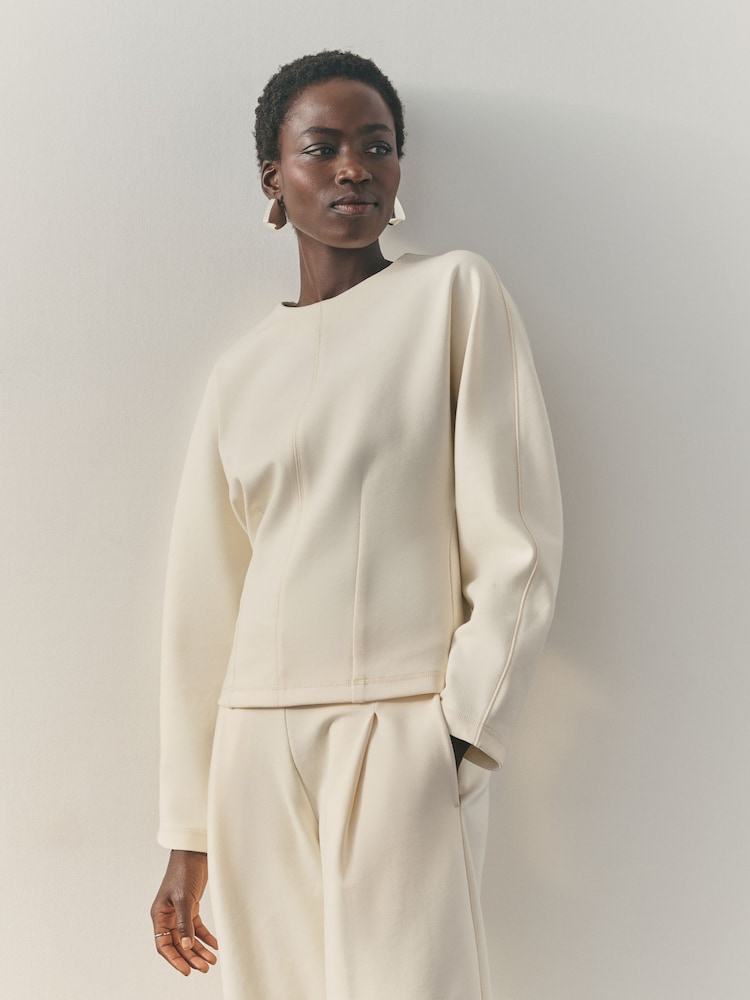 Nothing Ordinary Cream Luxe Jersey Sculpted Sweatshirt - Image 1 of 5