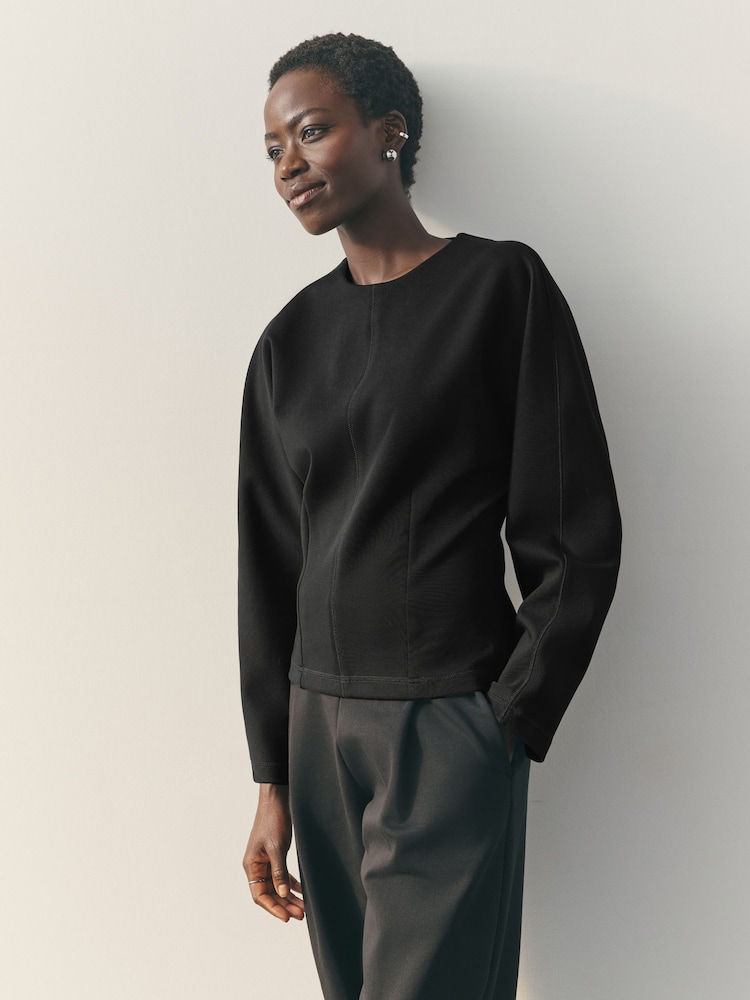Nothing Ordinary Black Luxe Jersey Sculpted Sweatshirt - Image 1 of 5 Nothing Ordinary Black Luxe Jersey Sculpted Sweatshirt - Image 1 of 5