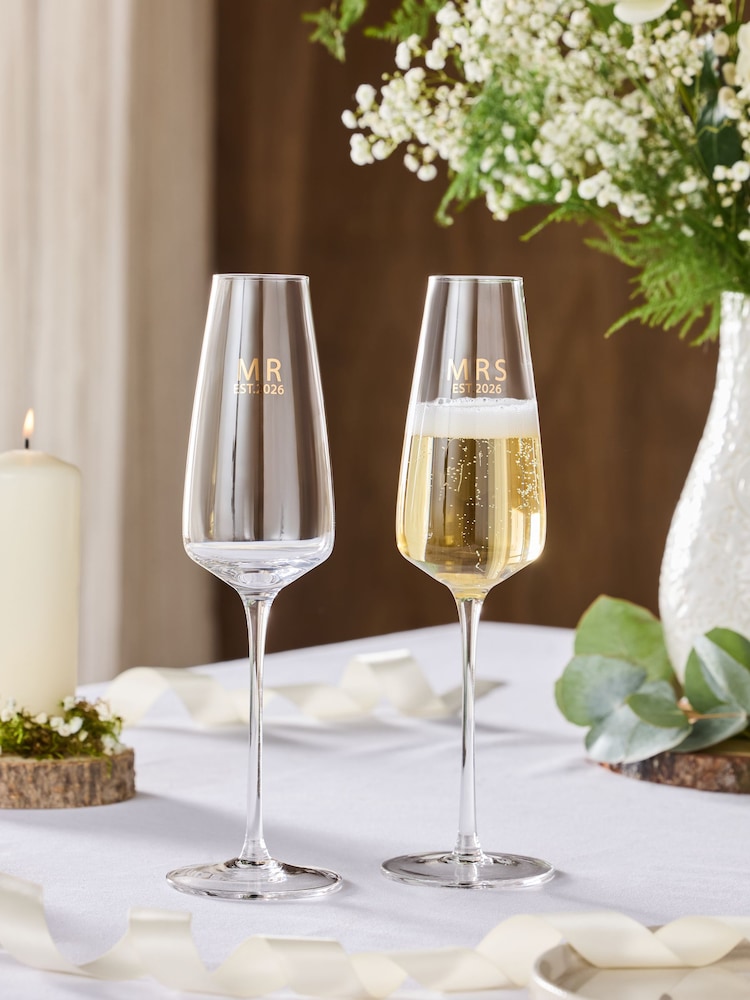 Set of 2 Clear 2026 Mr and Mrs Flute Glasses - Image 1 of 1