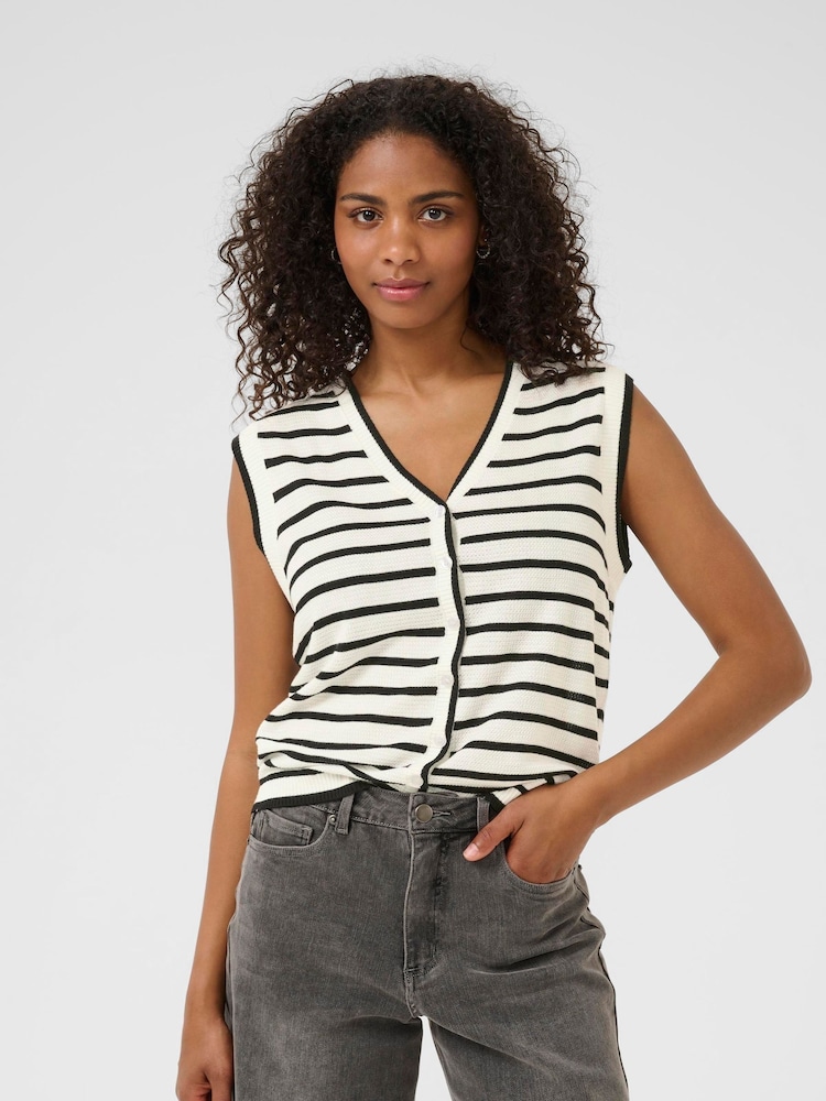 Kaffe KAamalia Sleeveless Stiped White Knit Top - Image 1 of 6 Kaffe KAamalia Sleeveless Stiped White Knit Top - Image 1 of 6