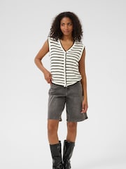 Kaffe KAamalia Sleeveless Stiped White Knit Top - Image 3 of 6