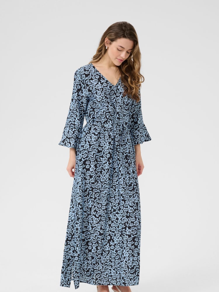 Kaffe Blue KAamanda Floral Print Maxi Dress - Image 1 of 5 Kaffe Blue KAamanda Floral Print Maxi Dress - Image 1 of 5