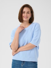 Kaffe Blue KAwhitney Short Sleeve Round Neck Jumper - Image 1 of 6
