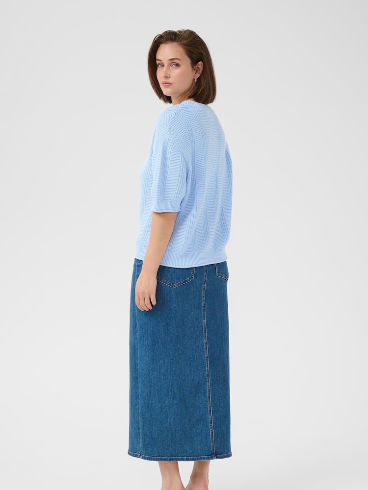 Kaffe Blue KAwhitney Short Sleeve Round Neck Jumper - Image 2 of 6 Kaffe Blue KAwhitney Short Sleeve Round Neck Jumper - Image 2 of 6