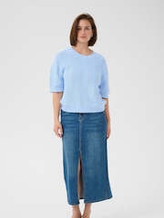 Kaffe Blue KAwhitney Short Sleeve Round Neck Jumper - Image 3 of 6