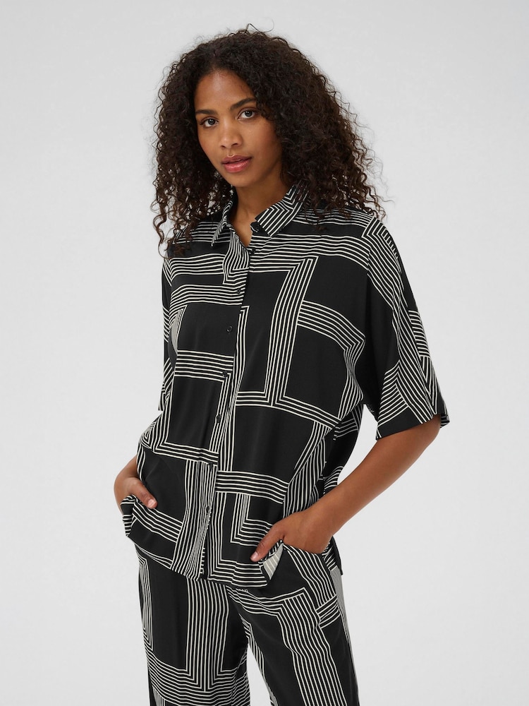 Kaffe KAdonny Collared Patterned Black Shirt - Image 1 of 6 Kaffe KAdonny Collared Patterned Black Shirt - Image 1 of 6
