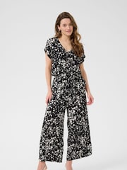 Kaffe KAbeathe V-Neck Short Sleeve Black Jumpsuit - Image 1 of 5