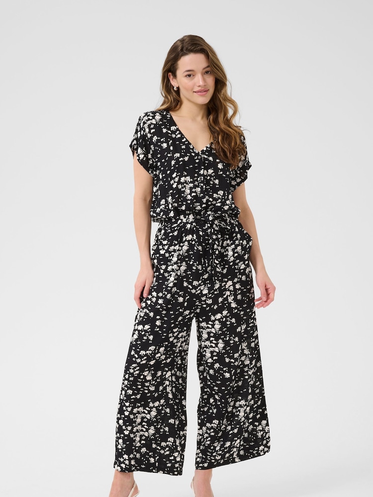 Kaffe KAbeathe V-Neck Short Sleeve Black Jumpsuit - Image 1 of 5