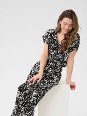 Kaffe KAbeathe V-Neck Short Sleeve Black Jumpsuit - Image 2 of 5