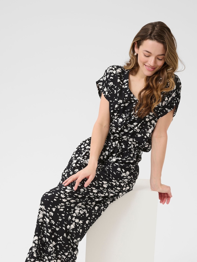 Kaffe KAbeathe V-Neck Short Sleeve Black Jumpsuit - Image 2 of 5