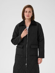 Kaffe KAanneli Zip Fastening Long Black Jacket - Image 1 of 6