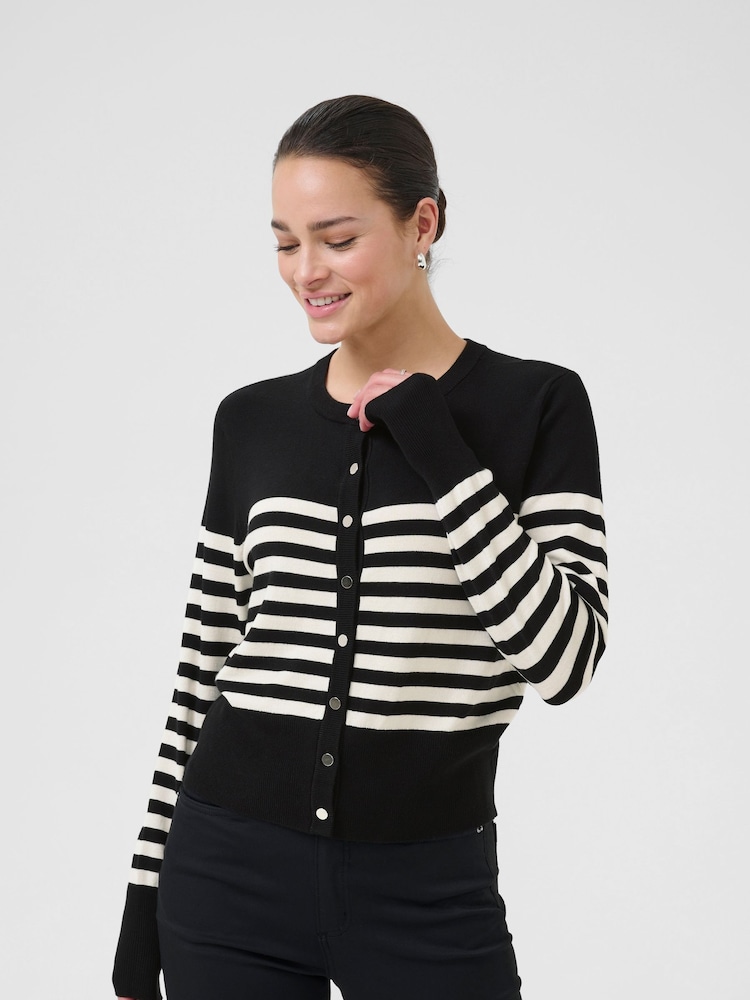 Kaffe KAlizza Striped Long Sleeve Black Cardigan - Image 1 of 6