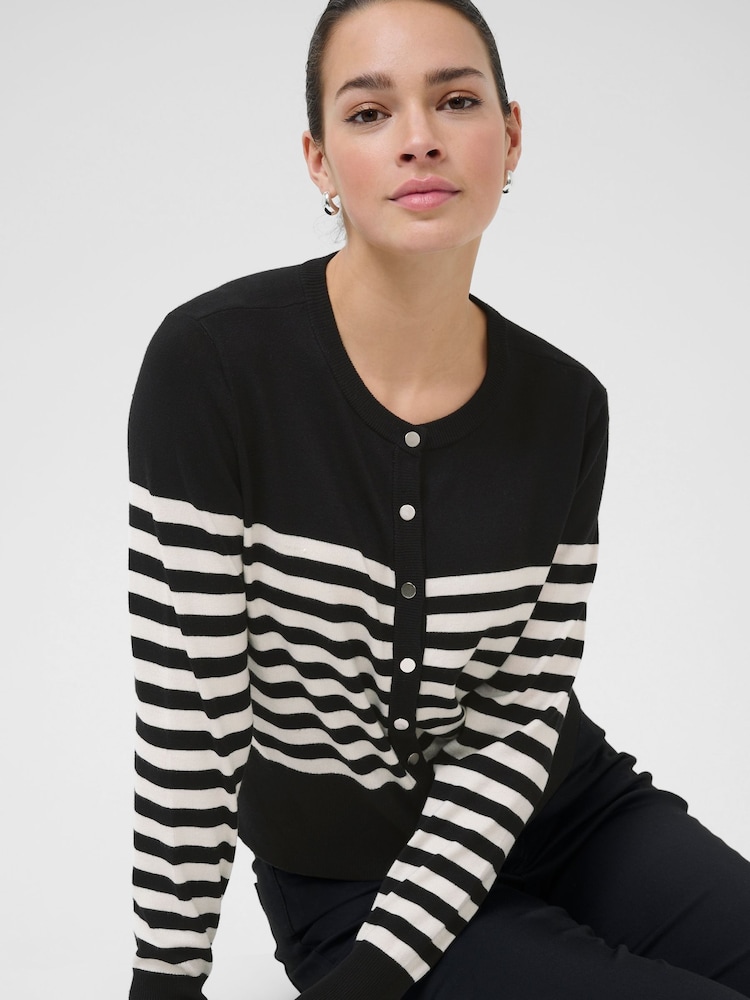 Kaffe KAlizza Striped Long Sleeve Black Cardigan - Image 2 of 6