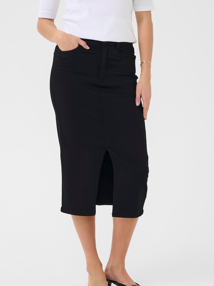 Kaffe KAdima Front Split Midi Black Skirt - Image 1 of 6 Kaffe KAdima Front Split Midi Black Skirt - Image 1 of 6