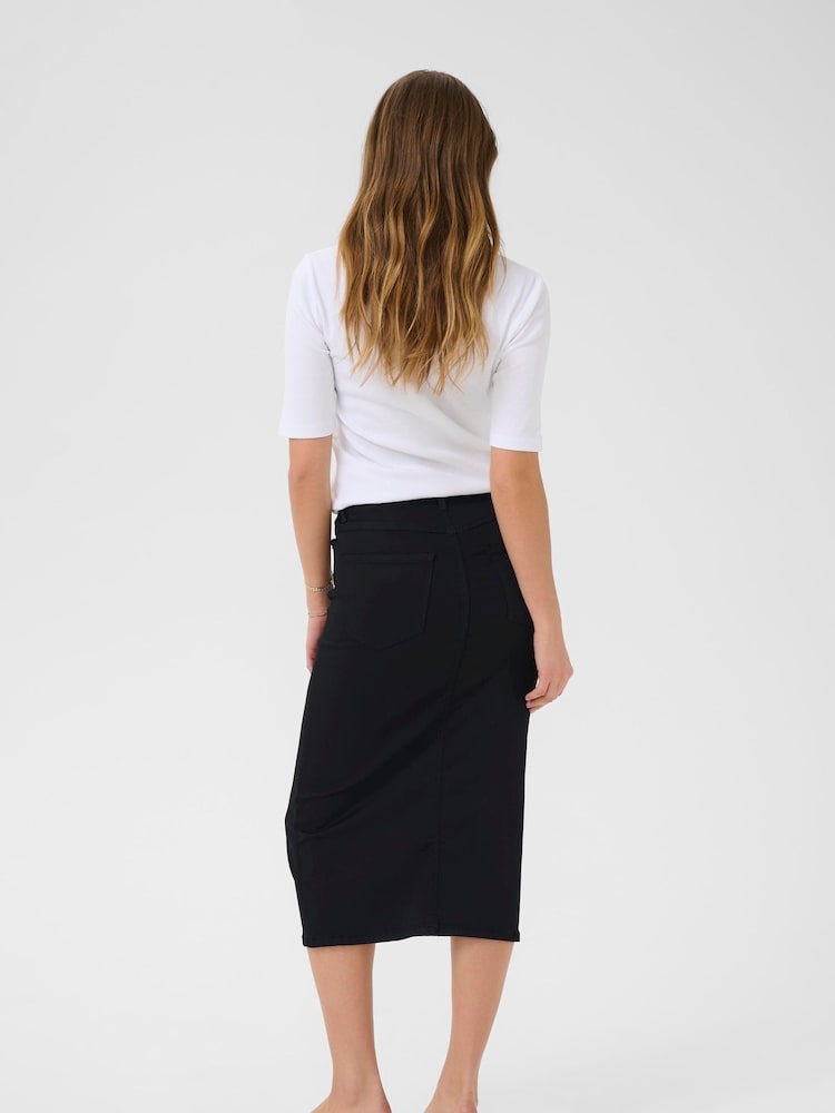 Kaffe KAdima Front Split Midi Black Skirt - Image 2 of 6 Kaffe KAdima Front Split Midi Black Skirt - Image 2 of 6