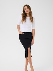 Kaffe KAdima Front Split Midi Black Skirt - Image 3 of 6