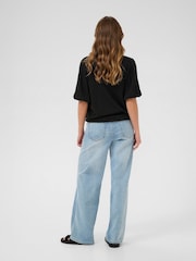 Kaffe KAregina Round Neck Pleat Sleeve Black Jumper - Image 2 of 6