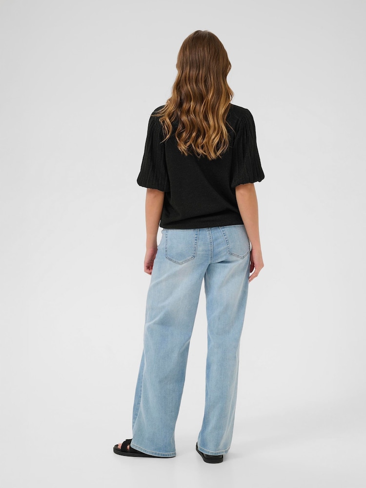 Kaffe KAregina Round Neck Pleat Sleeve Black Jumper - Image 2 of 6