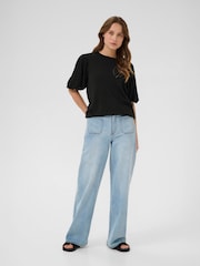 Kaffe KAregina Round Neck Pleat Sleeve Black Jumper - Image 3 of 6