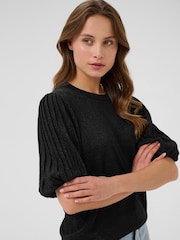 Kaffe KAregina Round Neck Pleat Sleeve Black Jumper - Image 4 of 6