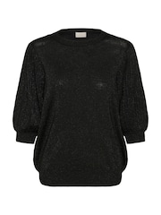 Kaffe KAregina Round Neck Pleat Sleeve Black Jumper - Image 5 of 6