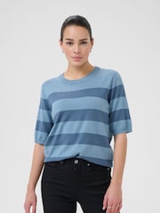 Kaffe Blue KAlizza Striped Knitted Jumper - Image 1 of 6