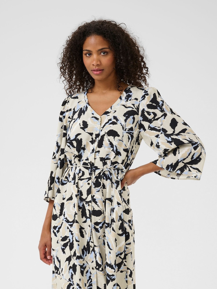 Kaffe Blue KApedra Drawstring Tie Waist Short Dress - Image 1 of 5 Kaffe Blue KApedra Drawstring Tie Waist Short Dress - Image 1 of 5