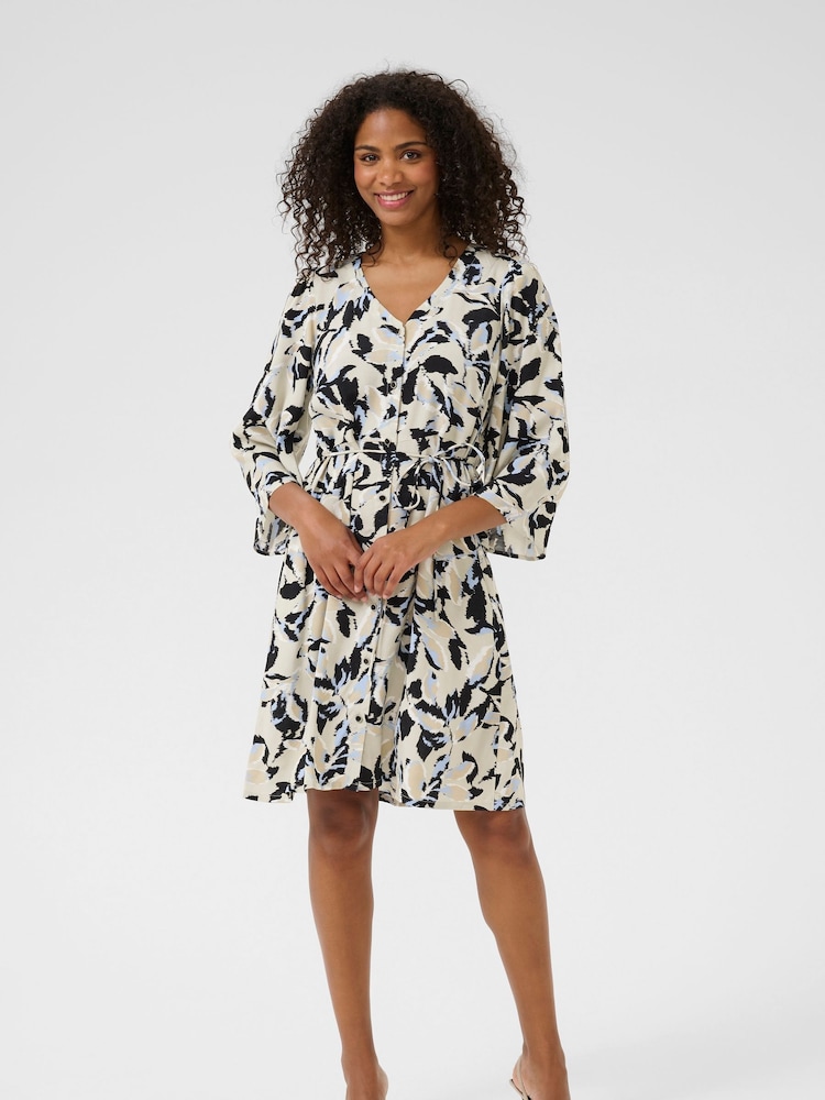 Kaffe Blue KApedra Drawstring Tie Waist Short Dress - Image 2 of 5 Kaffe Blue KApedra Drawstring Tie Waist Short Dress - Image 2 of 5