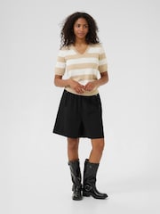 Kaffe Natural KAlizza Striped V-Neck Jumper - Image 3 of 6