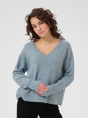Kaffe Blue KAniel V-Neck Long Sleeve Jumper - Image 1 of 6
