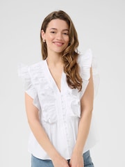 Kaffe KAgerid V-Neck Flounce White Top - Image 1 of 6