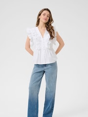 Kaffe KAgerid V-Neck Flounce White Top - Image 2 of 6