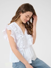 Kaffe KAgerid V-Neck Flounce White Top - Image 4 of 6
