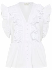 Kaffe KAgerid V-Neck Flounce White Top - Image 5 of 6