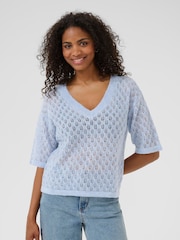 Kaffe Blue KAlourine V-Neck Jumper - Image 1 of 6