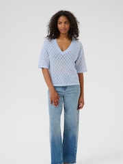 Kaffe Blue KAlourine V-Neck Jumper - Image 3 of 6