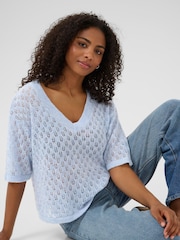 Kaffe Blue KAlourine V-Neck Jumper - Image 4 of 6