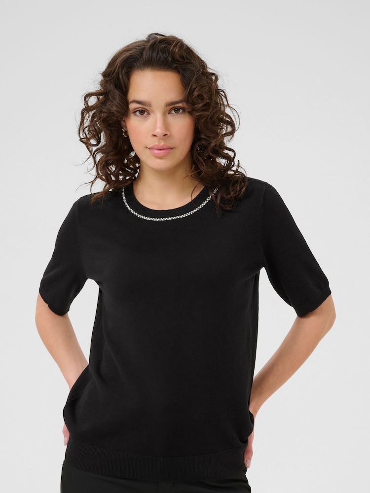 Kaffe KAcarly Knit Short Sleeve Black Jumper - Image 1 of 6