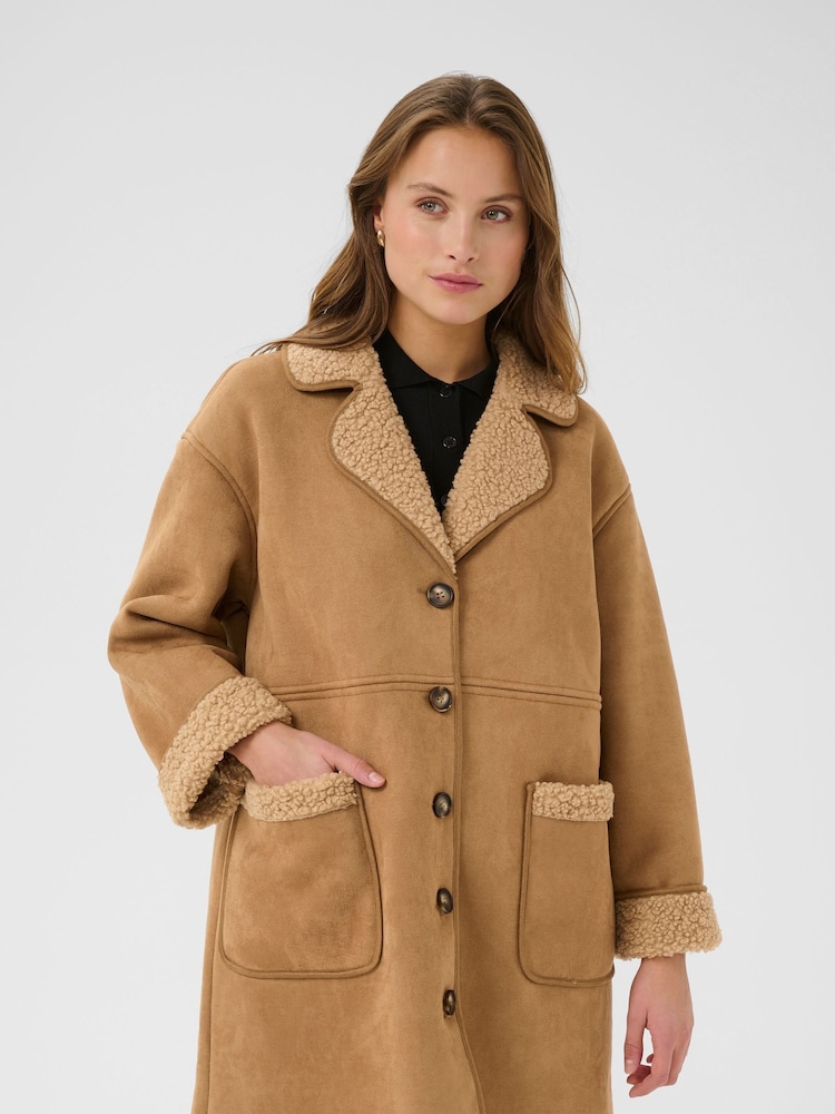 Kaffe Oversized KAmarlie Long Sleeve Brown Coat - Image 1 of 6