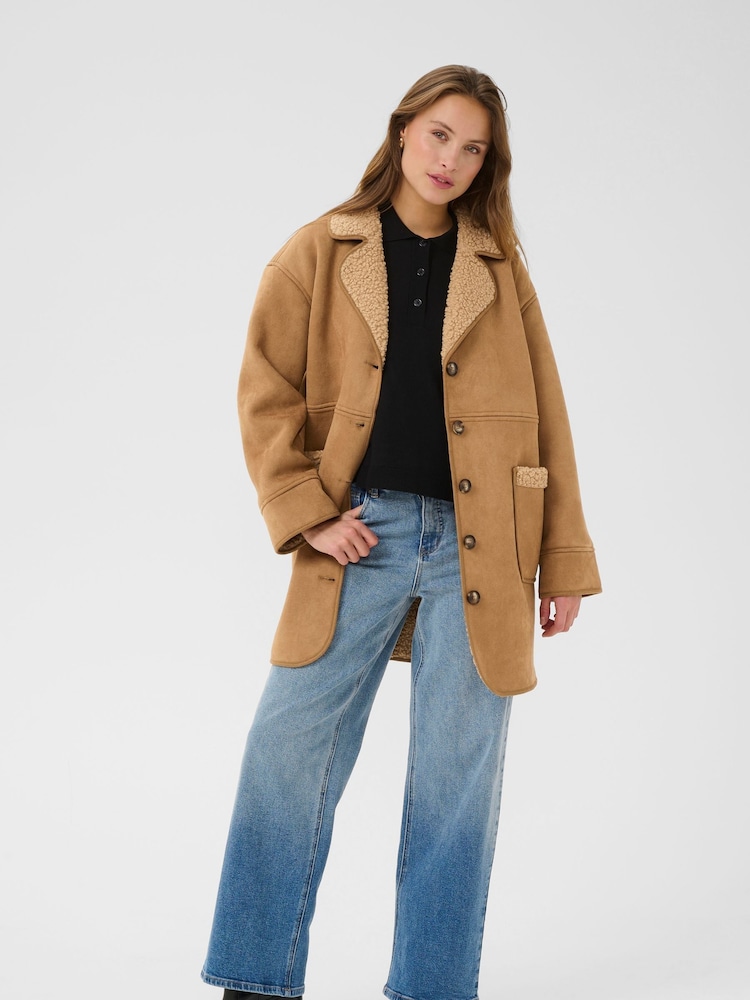 Kaffe Oversized KAmarlie Long Sleeve Brown Coat - Image 2 of 6