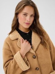 Kaffe Oversized KAmarlie Long Sleeve Brown Coat - Image 4 of 6
