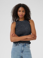 Kaffe KAdodal Round Neck Ribbed Black Vest - Image 1 of 5