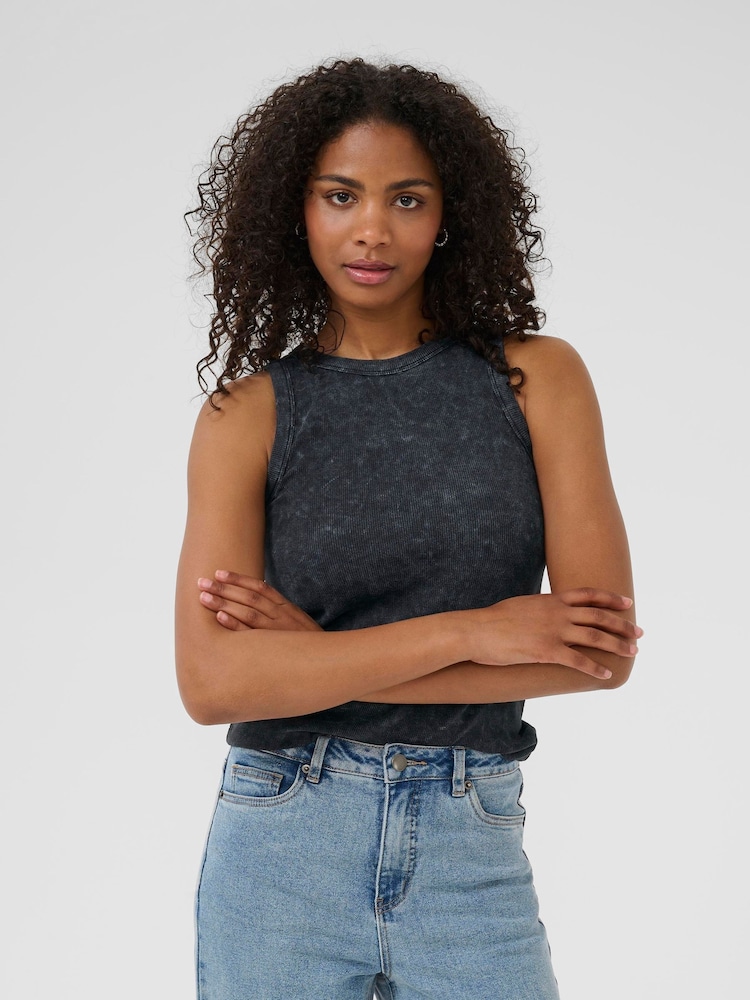 Kaffe KAdodal Round Neck Ribbed Black Vest - Image 1 of 5 Kaffe KAdodal Round Neck Ribbed Black Vest - Image 1 of 5