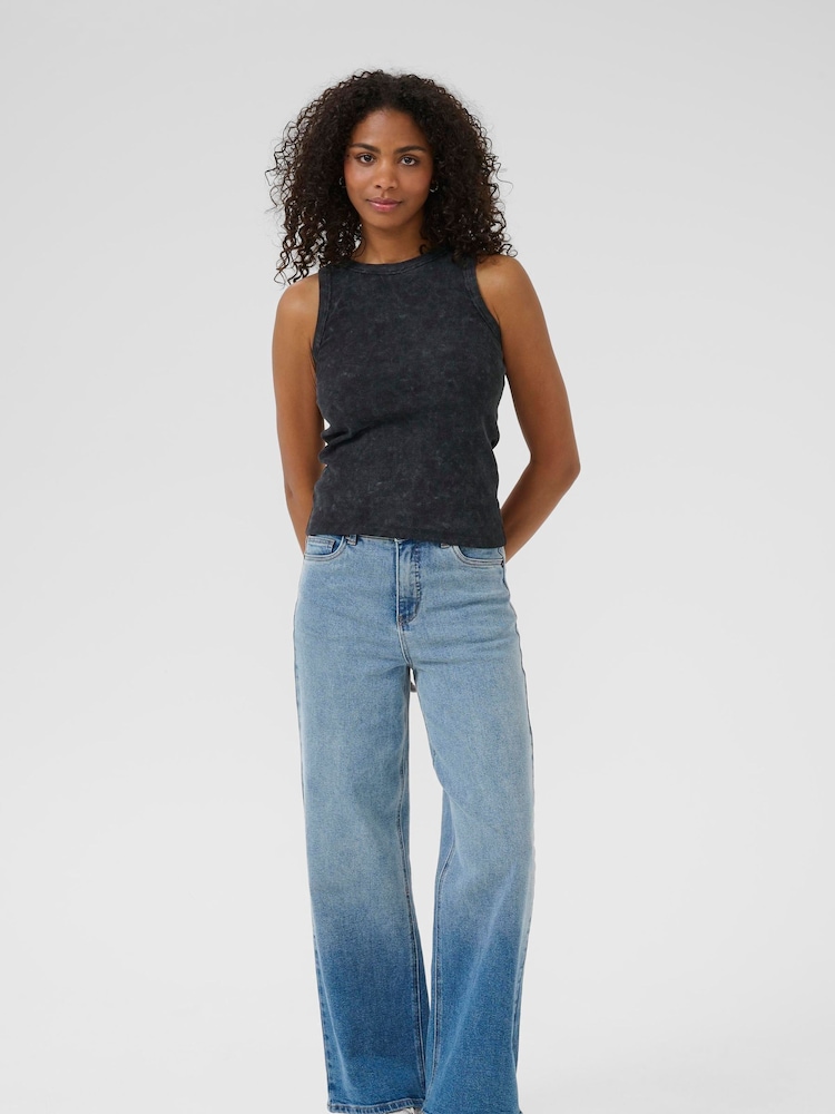 Kaffe KAdodal Round Neck Ribbed Black Vest - Image 2 of 5 Kaffe KAdodal Round Neck Ribbed Black Vest - Image 2 of 5