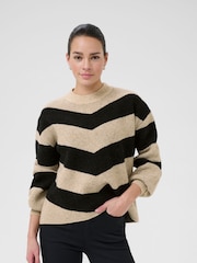 Kaffe KAverana Long Sleeve Striped Knit Black Jumper - Image 1 of 6