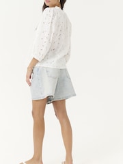 Kaffe KAtessa Cotton V-Neck 3/4 Sleeve White Blouse - Image 3 of 6