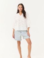 Kaffe KAtessa Cotton V-Neck 3/4 Sleeve White Blouse - Image 4 of 6