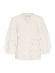Kaffe KAtessa Cotton V-Neck 3/4 Sleeve White Blouse - Image 5 of 6